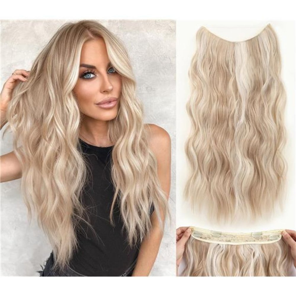 Halo Hair Extensions Invisible Wire Long Wavy Mix Light Blonde